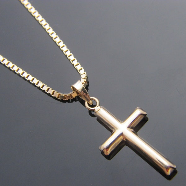 Cadena de oro macizo de 10 quilates con cadena de collar con colgante de cruz de 16", 18", 20", 22", 24"