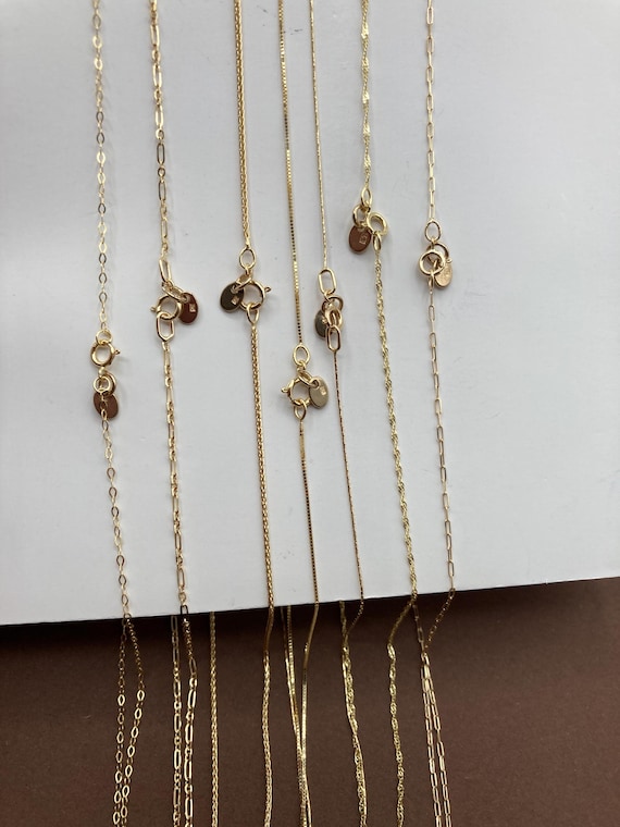 10k Gold Chain Necklace: paperclip, box, singapore, flat cable