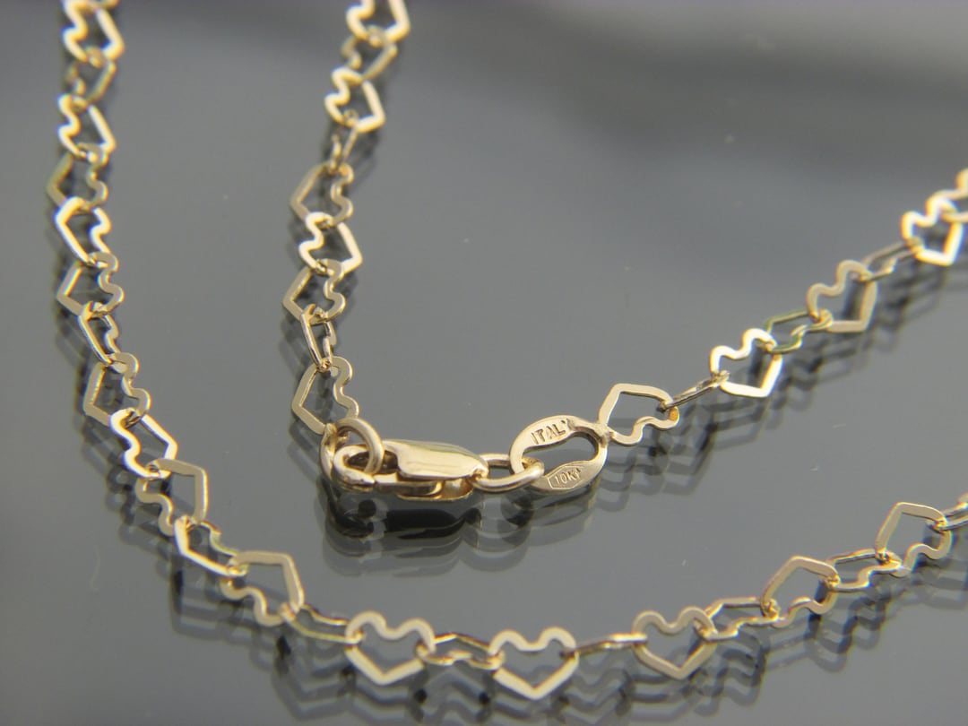 SOLID 10k Gold Heart Link Chain Necklace 3.5mm Chain Bracelet Anklet - Etsy
