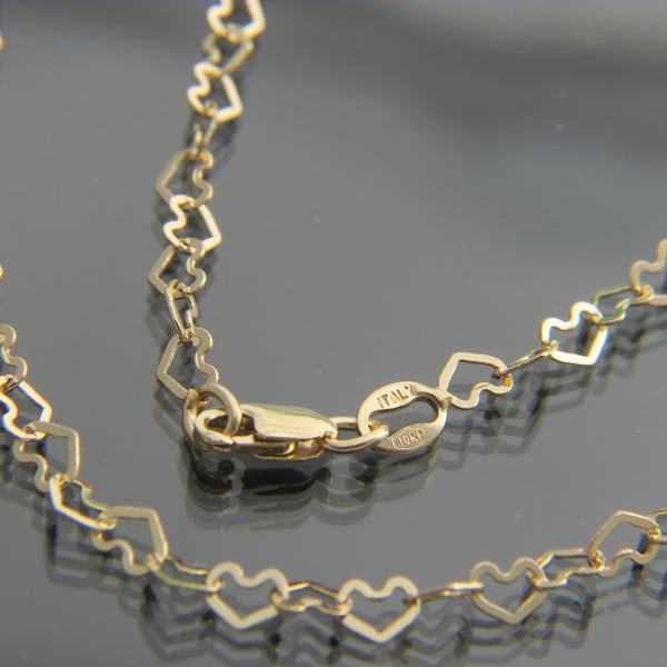 SOLID 10k gold Heart Link  chain necklace 3.5mm  chain bracelet anklet