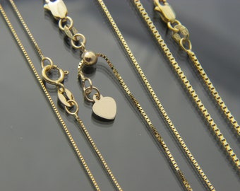Collier chaîne carrée en or véritable 10 carats de 0,65 mm/1,25 mm chaîne réglable 16 pouces, 18 pouces, 20 pouces, 22 pouces, 24 pouces