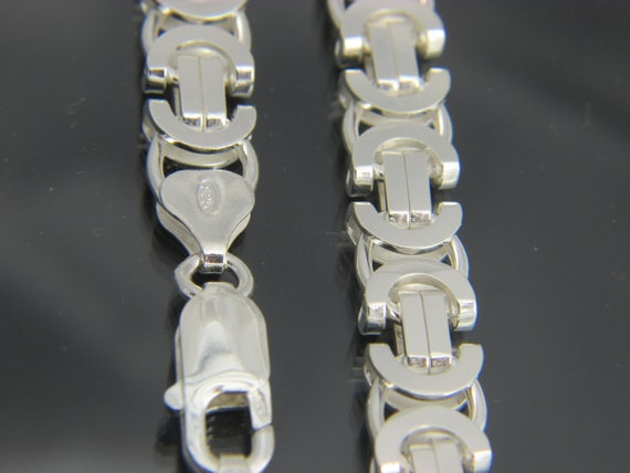 Soild 925 Sterling Silver Flat Byzantine Chain Necklace 9mm Wide