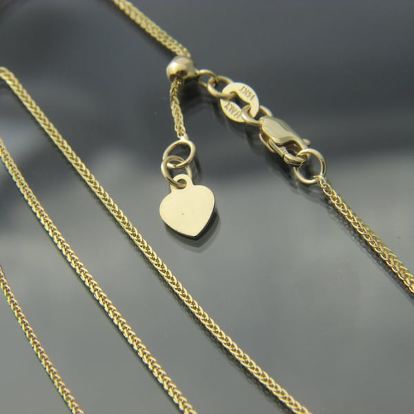14kt gold Adjustable Wheat chain necklace with Heart - Adjustable upto 22inch
