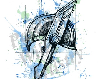 Thor Helmet - Helm Series - Water Color and Ink Print
