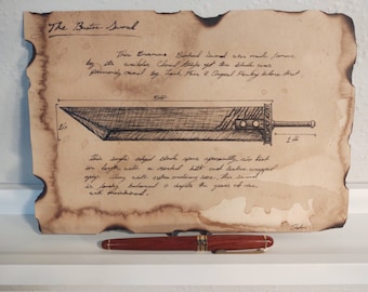 Final Fantasy Buster Sword Sketch - Antique Journal Style ORIGINAL WORK