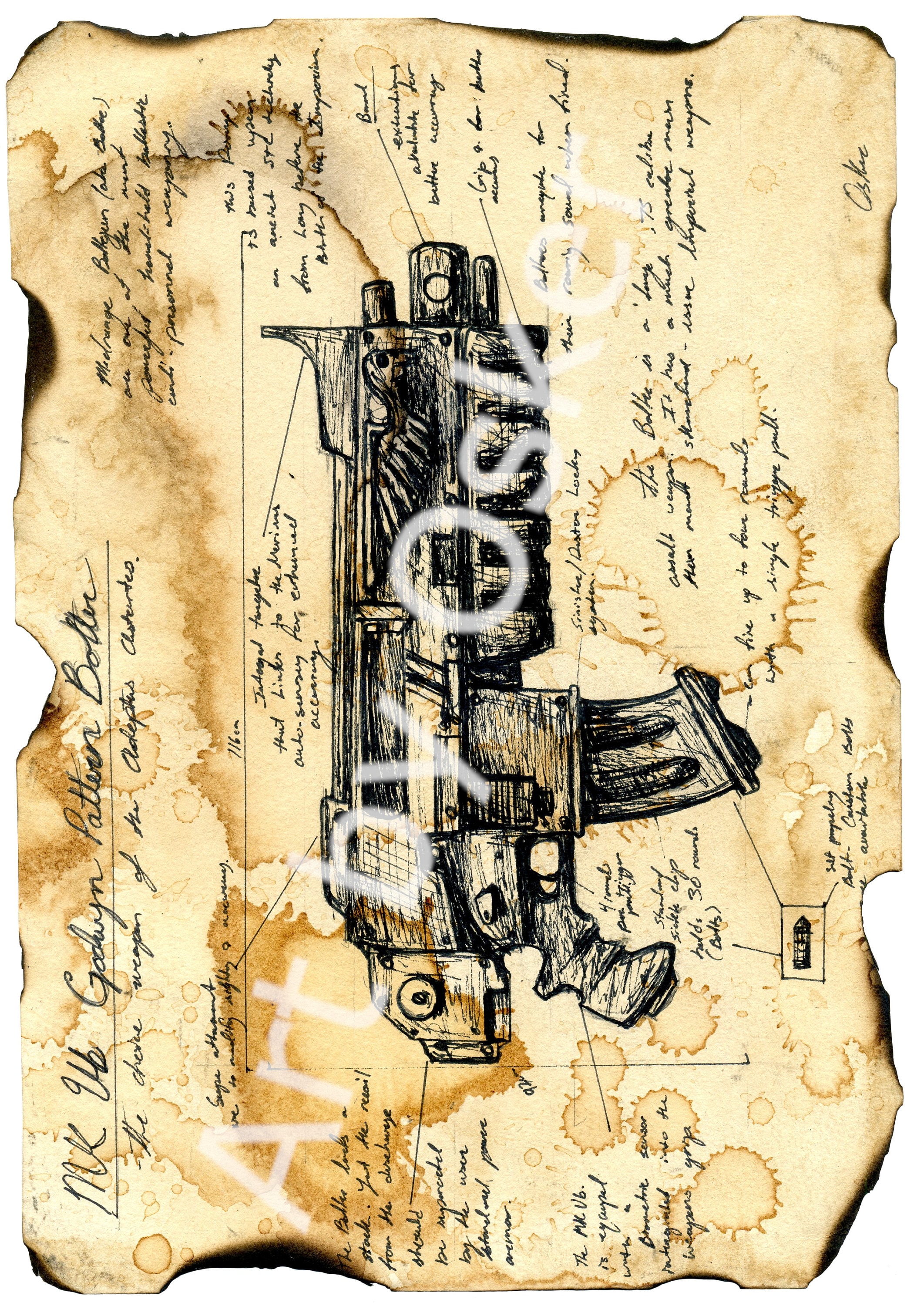 Warhammer 40k Godwyn Bolter Diagram - Antique Journal Style Print