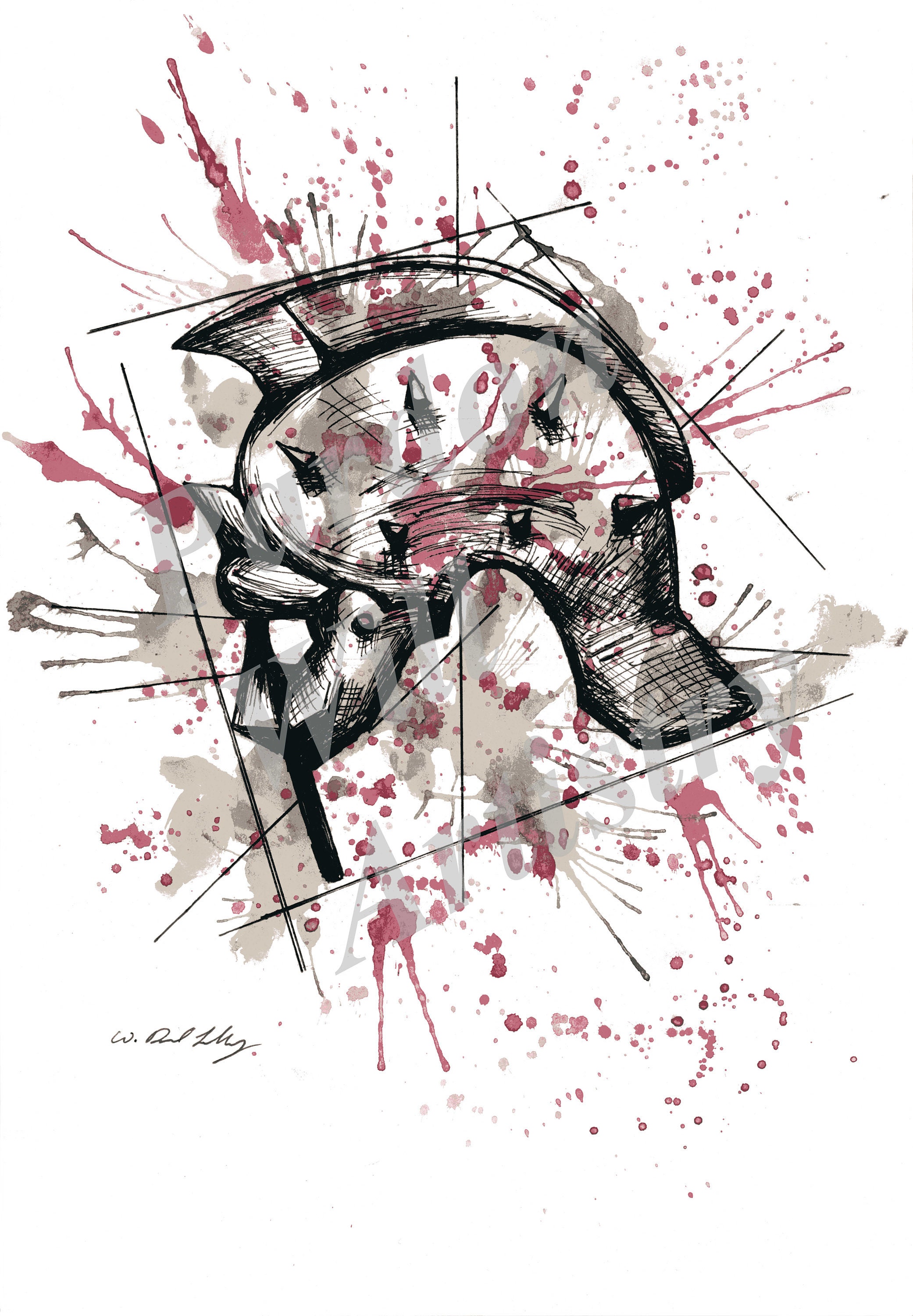 Gladiator Helmet - Helm Series - Water Color and Ink Print