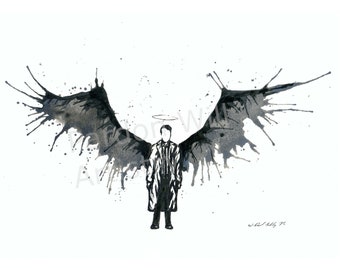 Supernatural &quot;Castiel&quot; - Water Color and Ink Print