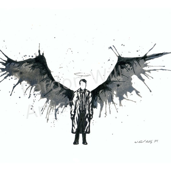 Supernatural "Castiel" - Water Color and Ink Print