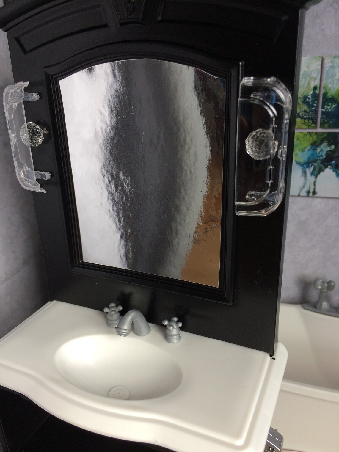Barbie Doll Upcycled Bathroom Vanity Sink for Diorama or