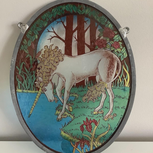 Vintage Unicorn Stained Glassmasters 1981 Suncatcher Whimsical Cottagecore Rare