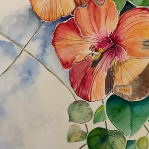 Art print of two Hibiscus flowers. Watercolor botanical art prints. Flower artwork. afbeelding 5