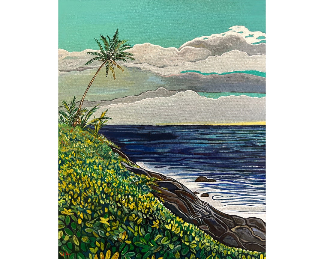 Art Paper Print of a Rocky Ocean Shore With Native Hawaiian Plants ...