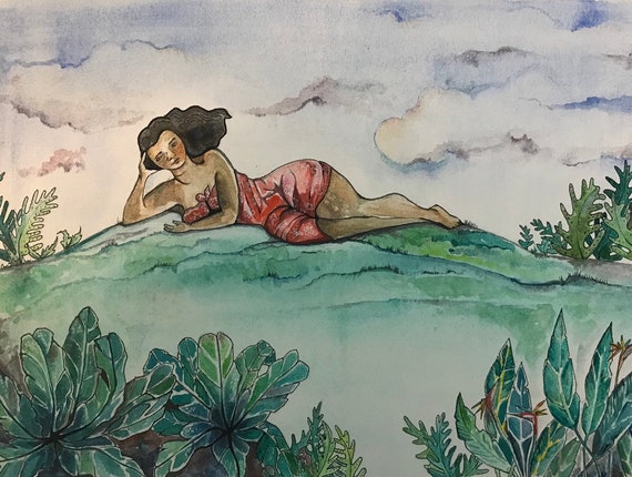 Tropical Woman Art Print Tropical Wall Decor Hawaiian Art Etsy