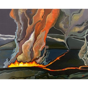 Art print of Mauna Loa eruption, Hawaii island, giclee fine art print.