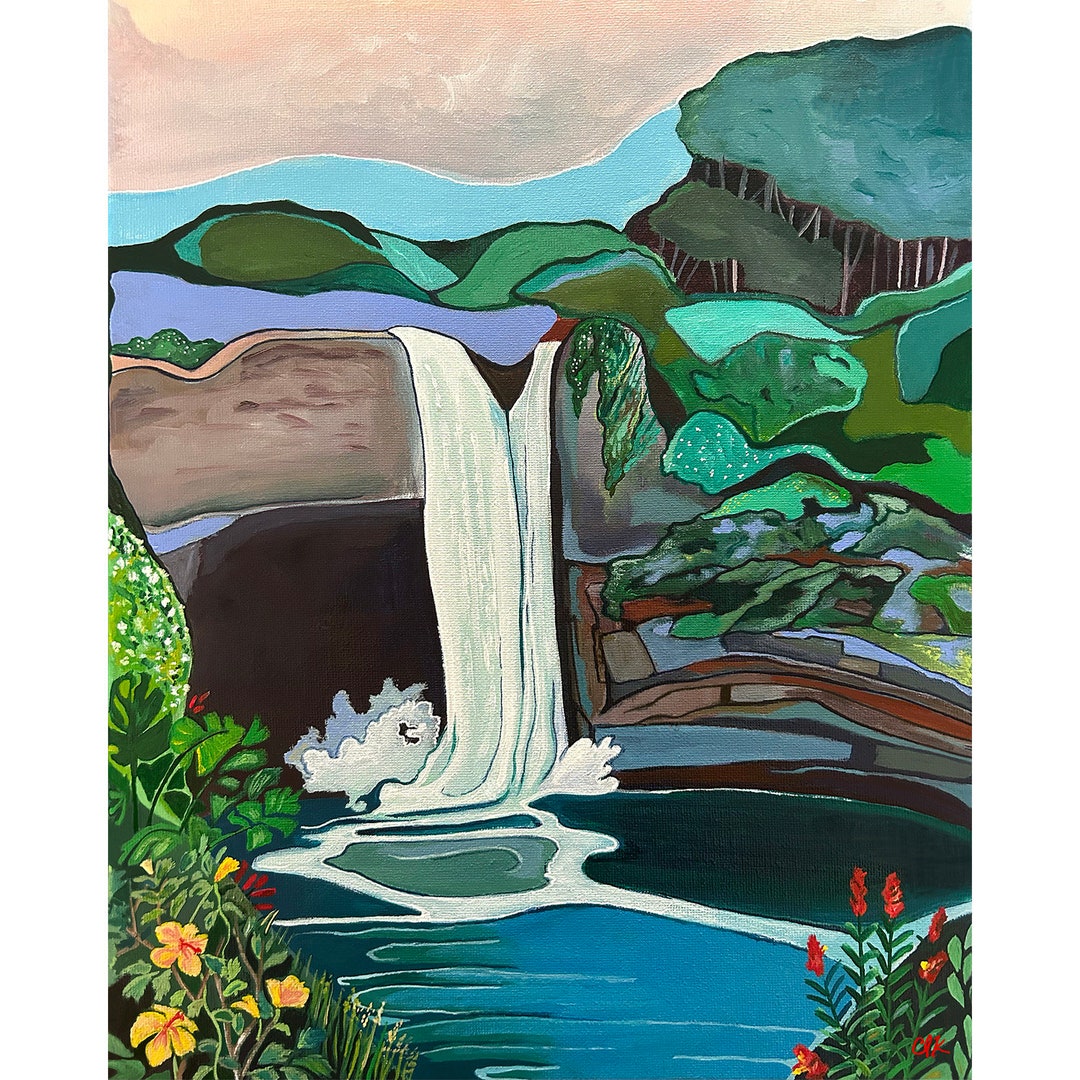 Hawaiian Art Print of Rainbow Falls in Hilo, Hawaii on Fine Art Paper