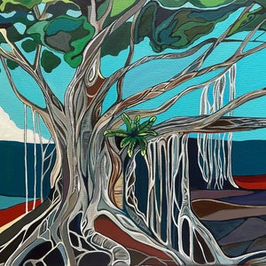 Canvas art print of a banyan tree in Lahaina, Maui. Giclee print, on stretched or rolled canvas.