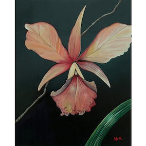 Art paper print of a pink Orchid. modern botanical art print. Realistic flower artwork.  Giclee print.