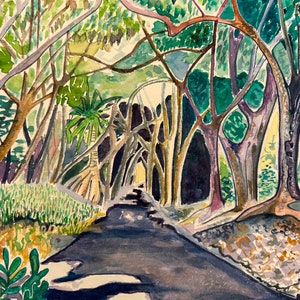 Watercolor art print of a winding forest path. Big Island, Hawaii. Giclee print. image 2