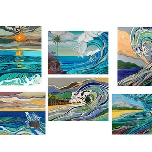 Blank greeting card set, 6 unique ocean wave designs.  5x7 inch cards with envelopes