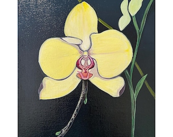Original painting of yellow orchids. Botanical flower painting. Original artwork. 8x10 inch.