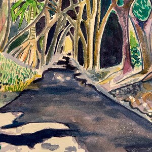 Watercolor art print of a winding forest path. Big Island, Hawaii. Giclee print. image 5