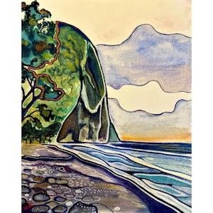 Watercolor Art print of Waipio valley on Hawaii island.  giclee fine art print.