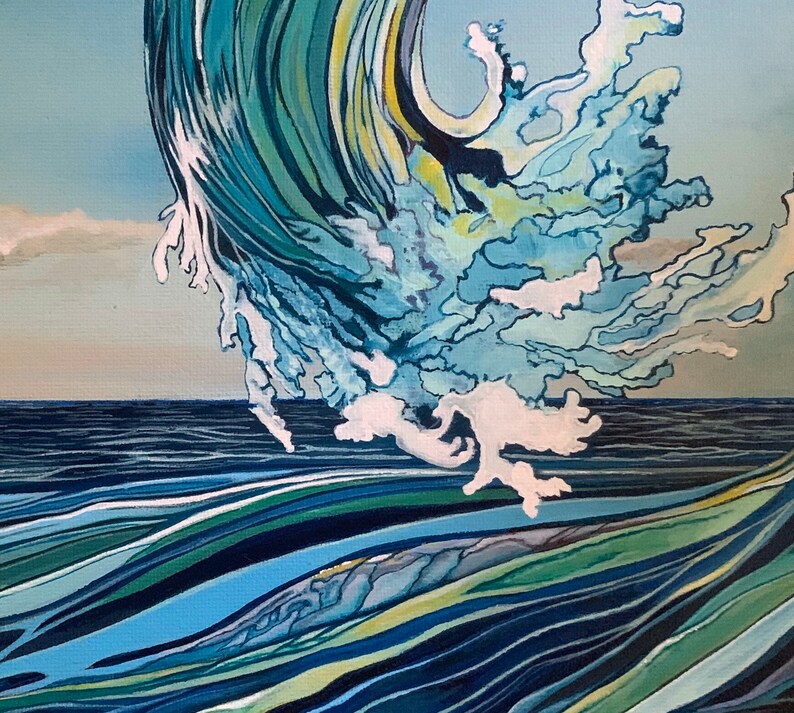 Surf art beach prints crashing ocean wave painting sea Etsy