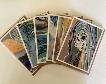 Blank greeting card set, 6 unique ocean wave designs.  5x7 inch cards with envelopes