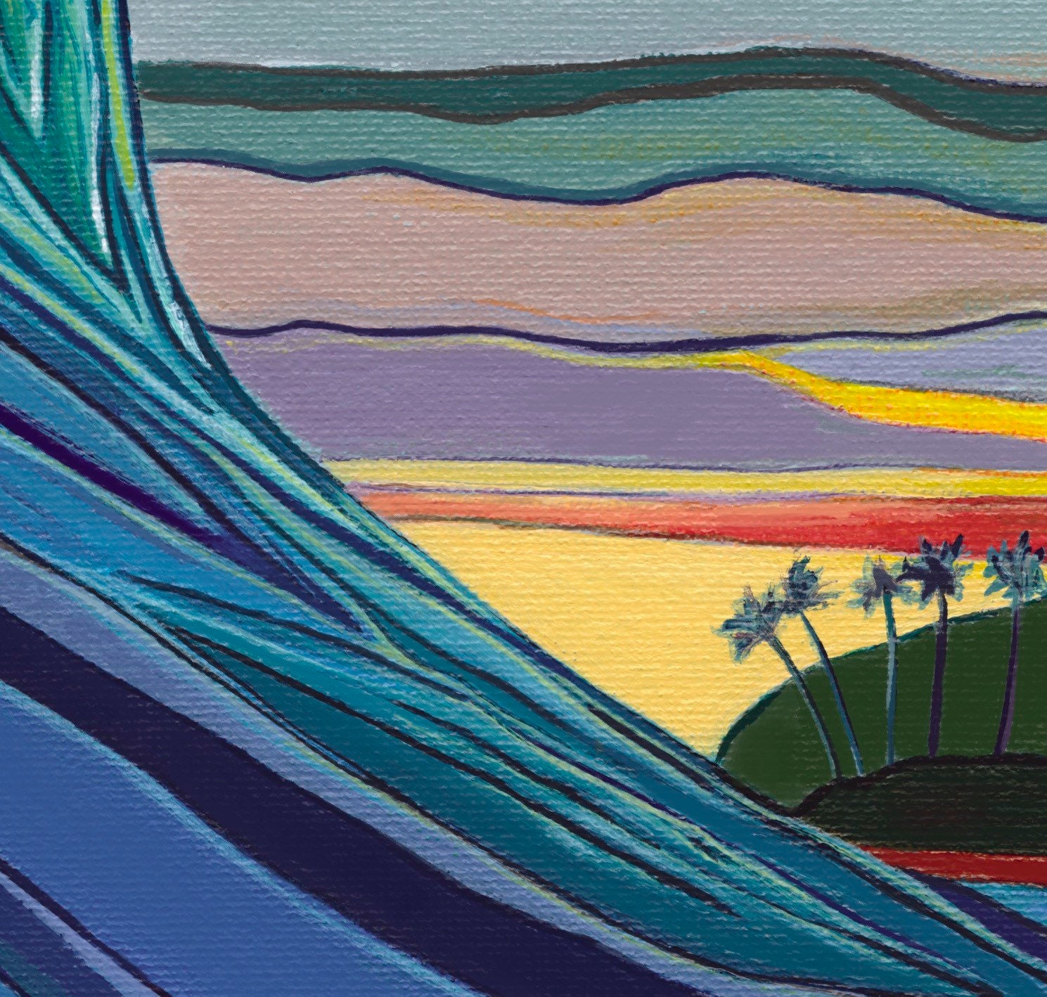 Art Print of a Colorful Ocean Wave. Fun and Whimsical Ocean