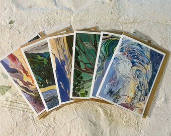 Blank greeting card set, 6 unique images, blank cards, tropical Hawaiian island artwork, 5x7 inch cards with envelopes