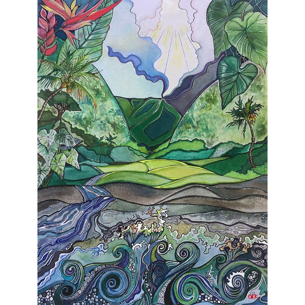 Art print of Waipio valley, Hawaii island. Giclee print.