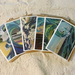 Blank greeting card set, 6 unique designs, blank cards, tropical ocean waves, 5x7 inch cards with envelopes