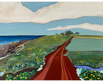 original Acrylic painting of a seaside path on Molokai island, 16 x 20 inch on stretched canvas.