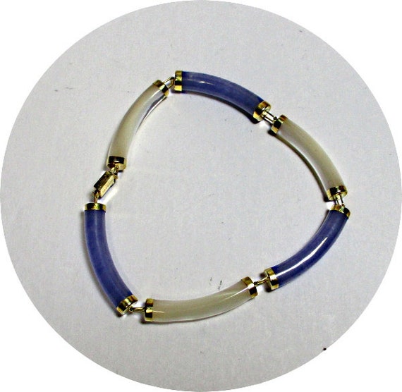 Blue Jade & Mother-of-Pearl Bracelet - 6-Link -Vi… - image 2