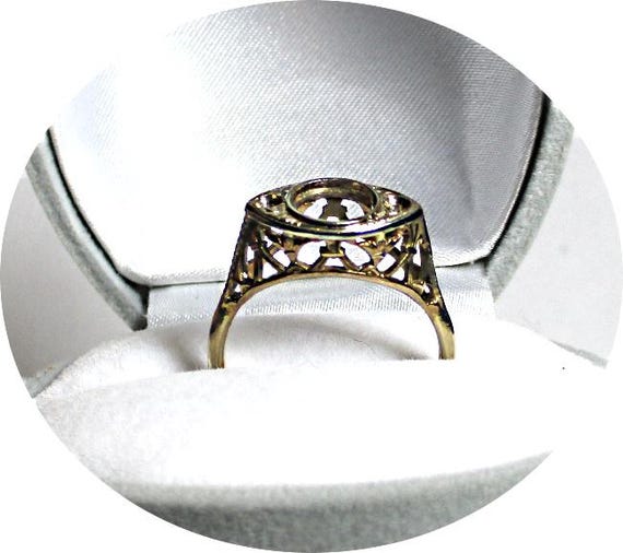 Solid 14k Ring - Antique - Art Deco - Open Settin… - image 1