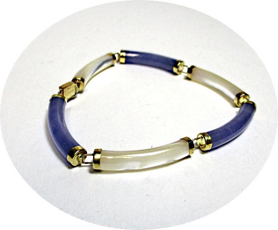 Blue Jade & Mother-of-Pearl Bracelet - 6-Link -Vi… - image 1