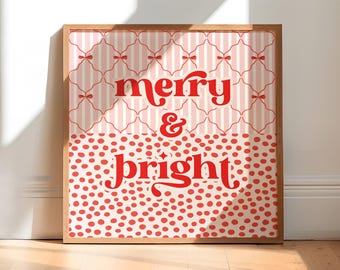 Merry & Bright Christmas Art Print: Retro Holiday Wall Decor (Digital Download)