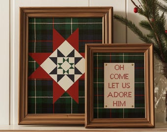 Tartan Plaid Christmas Wall Art: Vintage Quilt Square (Digital Download)