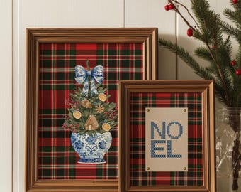 Preppy Heirloom Christmas Printable Wall Art: Tartan Plaid + Chinoiserie (Digital Download)