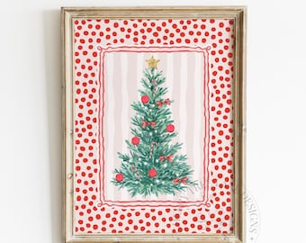 Whimsical Christmas Tree Print: Red Polka Dot Holiday Decor (Digital Download)