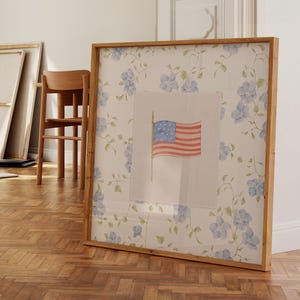 USA Flag Cottagecore Patriotic Print, Hydrangea Art Print, 4th of July Art Print, Farmhouse Wall Art, Vintage Art Print Home