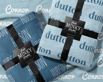 Personalized Blue Plush Minky Name Blanket - 30x40"
