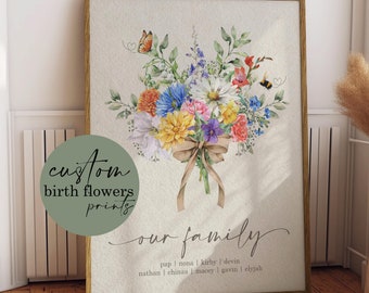 Custom Birth Flower Bouquet Print: Family Keepsake Wall Art