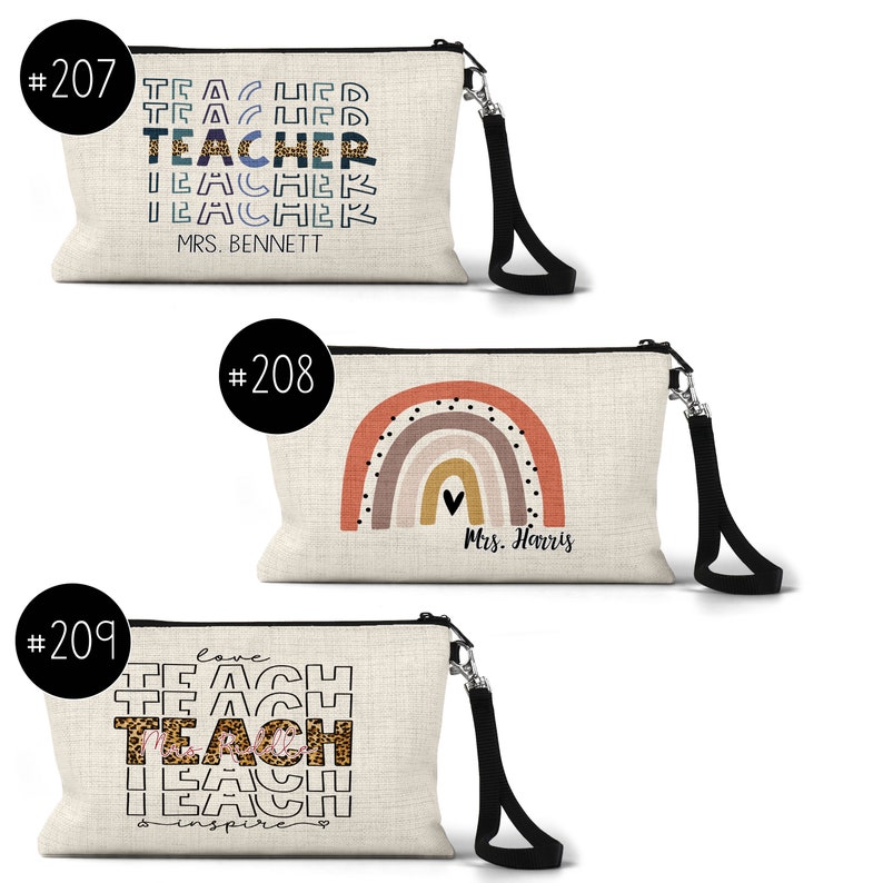 Personalized Teacher Wristlet Gift Pouch for Teacher Personalized Teacher Gift-Teacher Cosmetic Bag-Custom Gift-Gift Bag for Teacher image 4