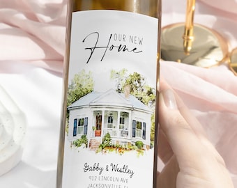 Custom Home Watercolor Wine Label – Personalized New Home Gift – Realtor Closing Gift – Housewarming Gift– Custom House Portrait Keepsake
