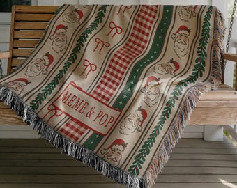 Personalized Christmas Woven Throw Blanket: Christmas Holiday Tapestry  Decor