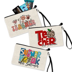 Personalized Teacher Wristlet Gift Pouch for Teacher Personalized Teacher Gift-Teacher Cosmetic Bag-Custom Gift-Gift Bag for Teacher image 1