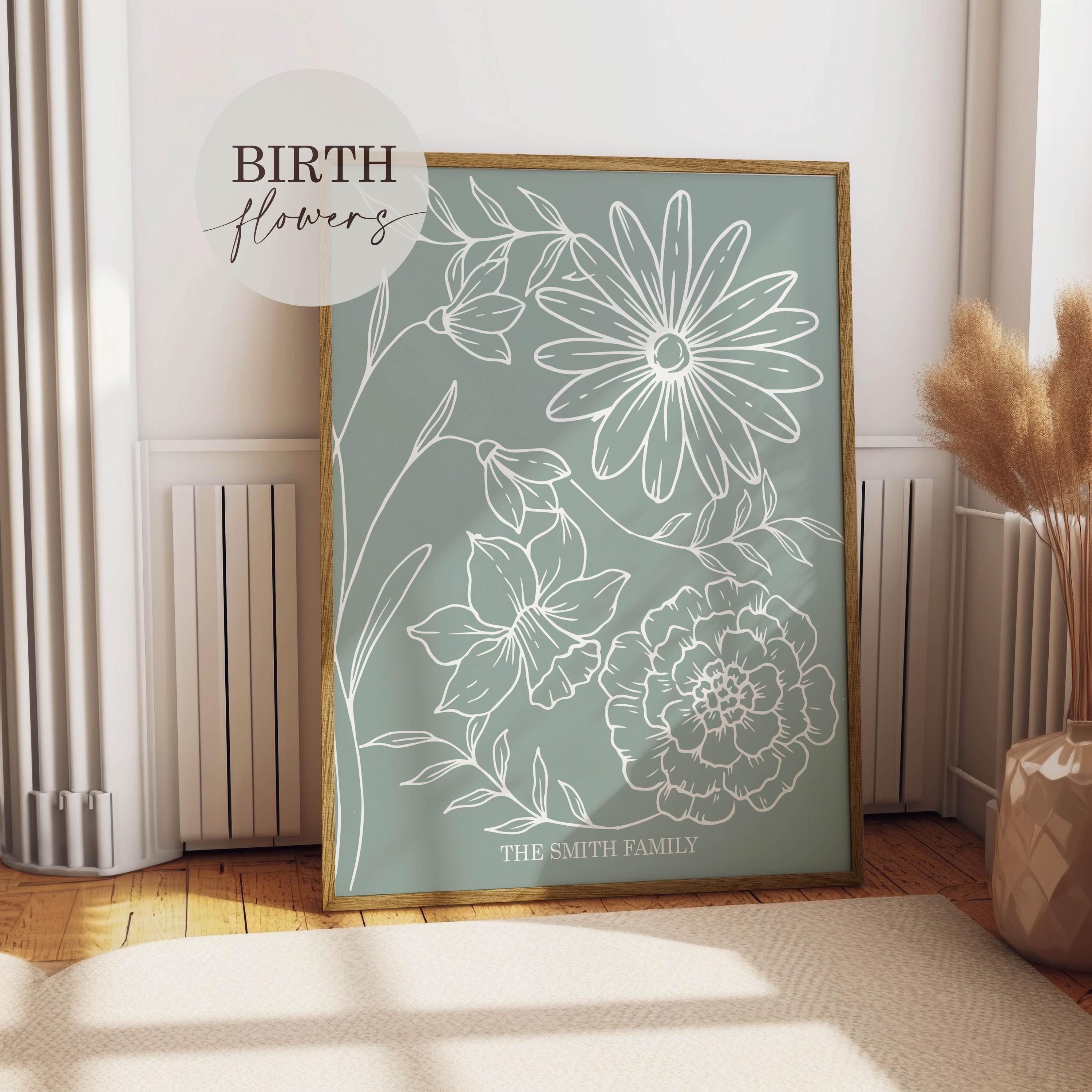 Birth Flower Bouquet Print: Custom Family Floral Wall Art