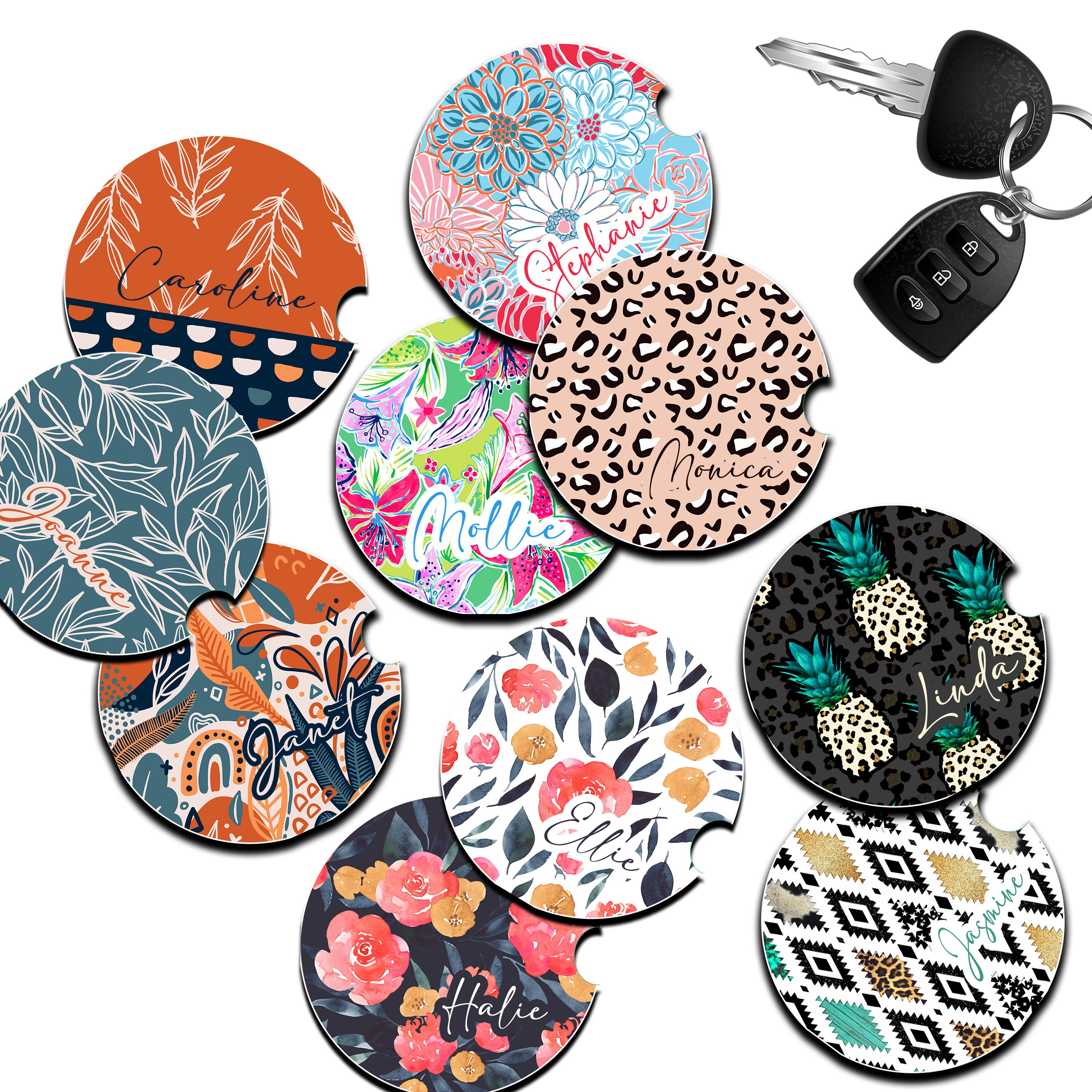 BOHO Car CoastersSet of 2Monogram Car CoastersPersonalized Etsy